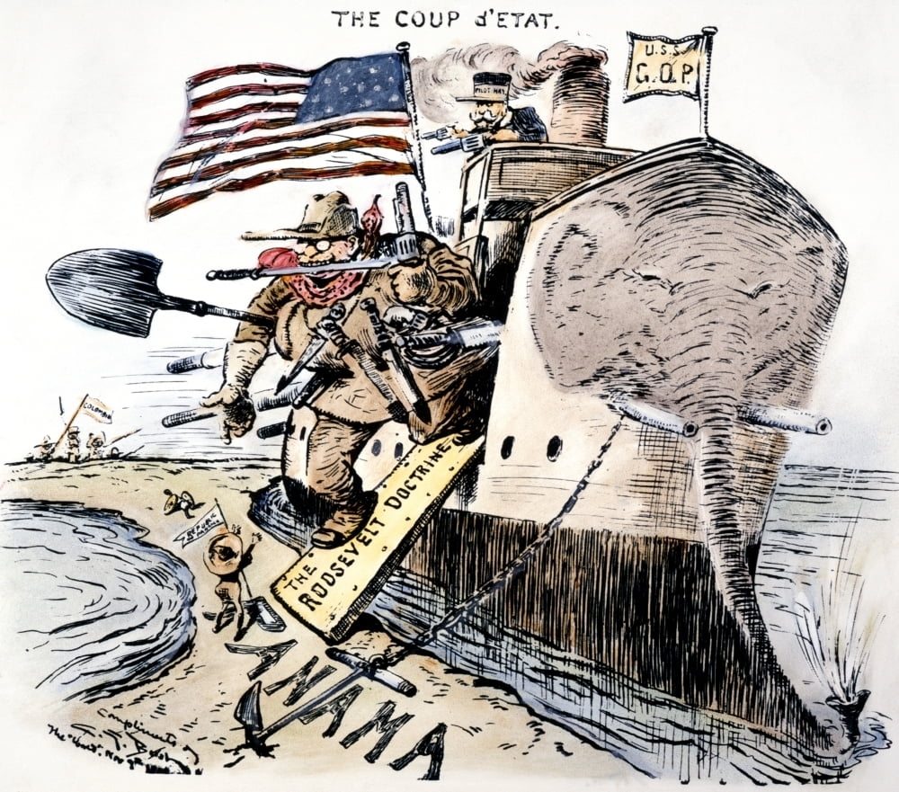 Panama Canal Cartoon 1903 Npresident Theodore Roosevelt Assisted By