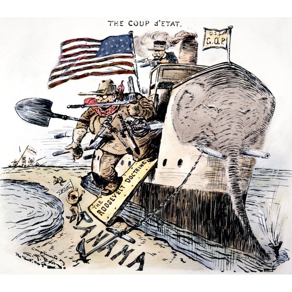 Panama Canal Cartoon 1903 Npresident Theodore Roosevelt Assisted By