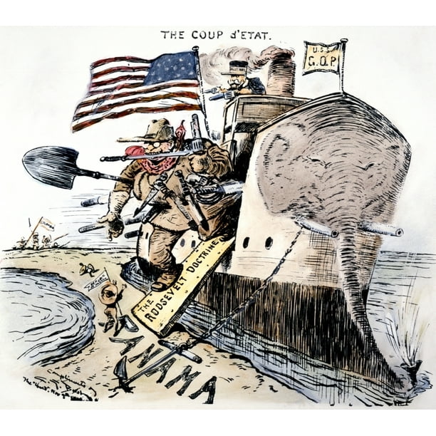 Panama Canal Cartoon 1903 Npresident Theodore Roosevelt Assisted By