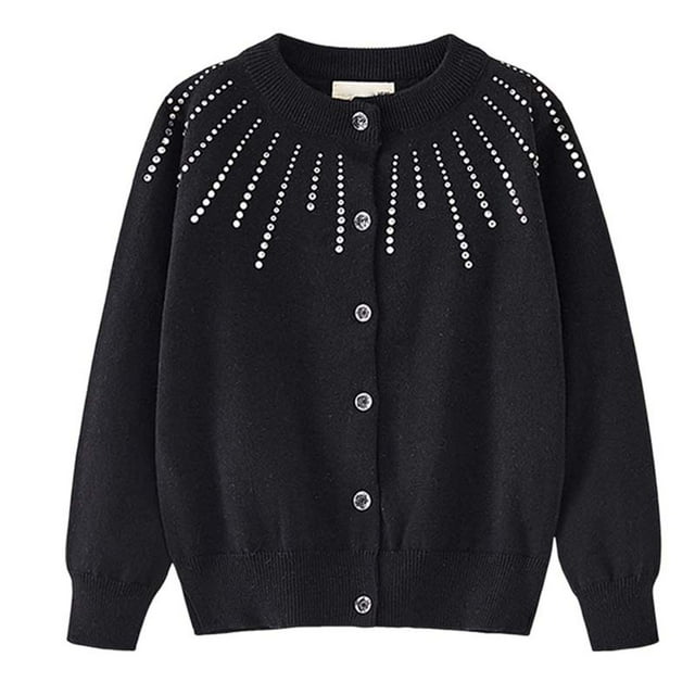 CAUYDYKids Girls Fall Winter Spring Cardigan Sweater Toddler Long Sleeve Button Knit Solid Lightweight Sweaters Tops(A-Black,5-6 Years)