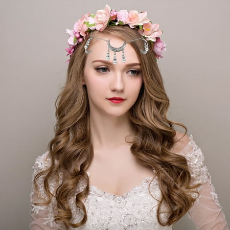 

2pcs Bohemian Style Headdress Head Chain Crystal Moon Pendant Hair Accessories
