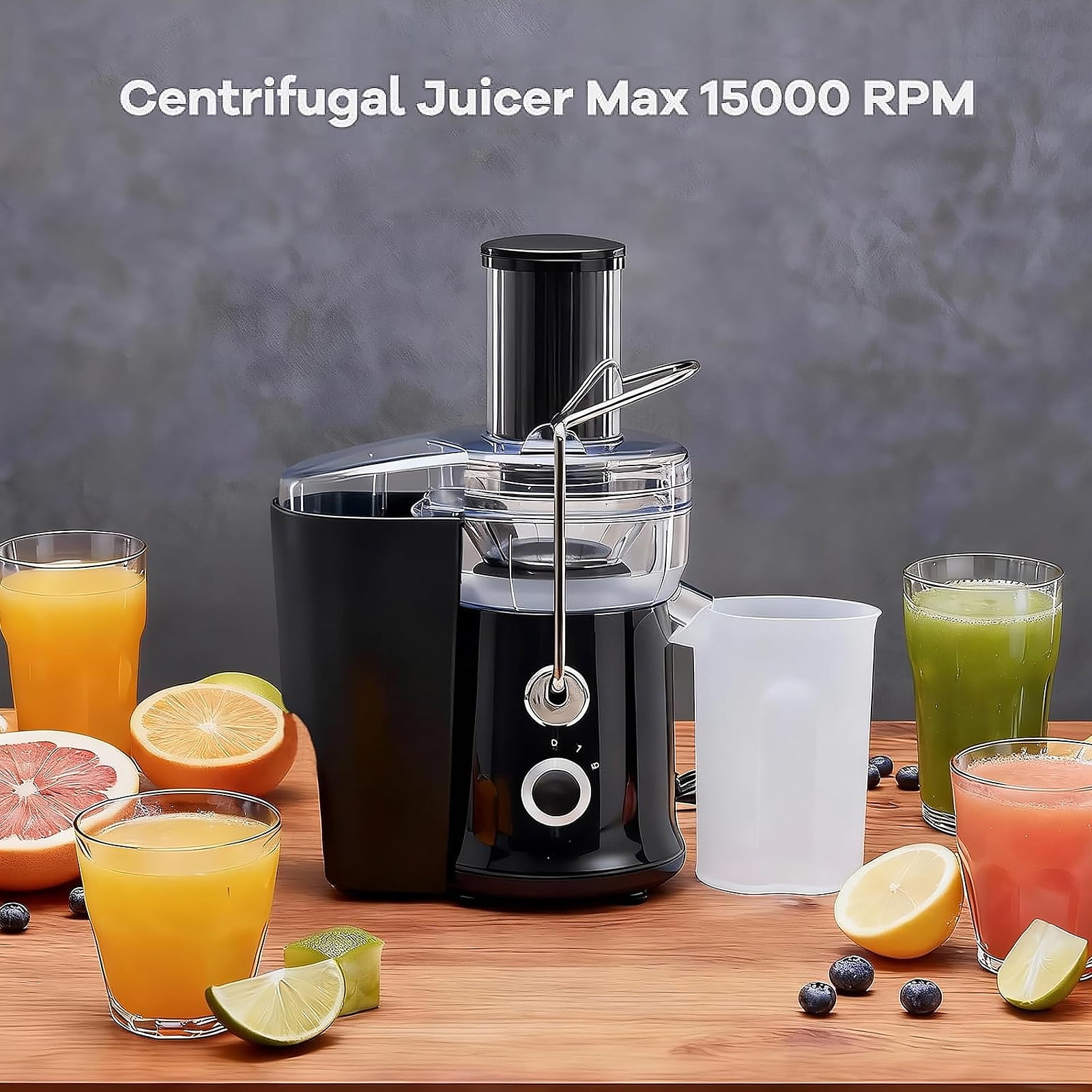 Casabay 480W Juicer Machine, Large Feed Chute Juicers Machine with Adjustable Speeds, 15000 RPM Max, Stainless Steel & Easy Clean Detachable Parts, Black