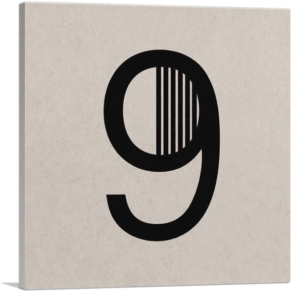 ARTCANVAS Beige Black Line Alphabet Number 9 Nine Numeral Canvas Art Print - Size: 18" x 18" (0.75" Deep)