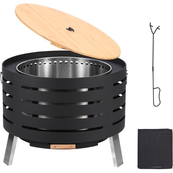 Bingirl 26 Inch Smokeless Fire Pit with Removable Ash Pan - Portable Outdoor Fire Pit, Wood Burning Firepit Table with Fire Poker, with Carrying Bag, Outdoor Fire Pits