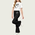 thumbnail image 5 of THDHVS Girls Fall Outfits,Girls Heart Print Round Neck Short Sleeve Top Stretchy Flared Pants Casual 2 Piece Set,Girls' Clothing Sets Black 3-4 Years, 5 of 7