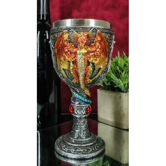 Ebros Large Winged Red Purple Blue Triad Dragon Wine Drink Goblet Cup Chalice