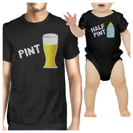 

Pint Beer Half Pint Milk Dad and Baby Matching Graphic Tee Shirts