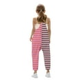 thumbnail image 5 of Kids Striped Jumpsuits Girls Spaghetti Strap Wide Leg Jumpsuit Overalls Jumpers with Pocket Summer Casual Outfits for Girl, Pink, 9 Years, 5 of 7