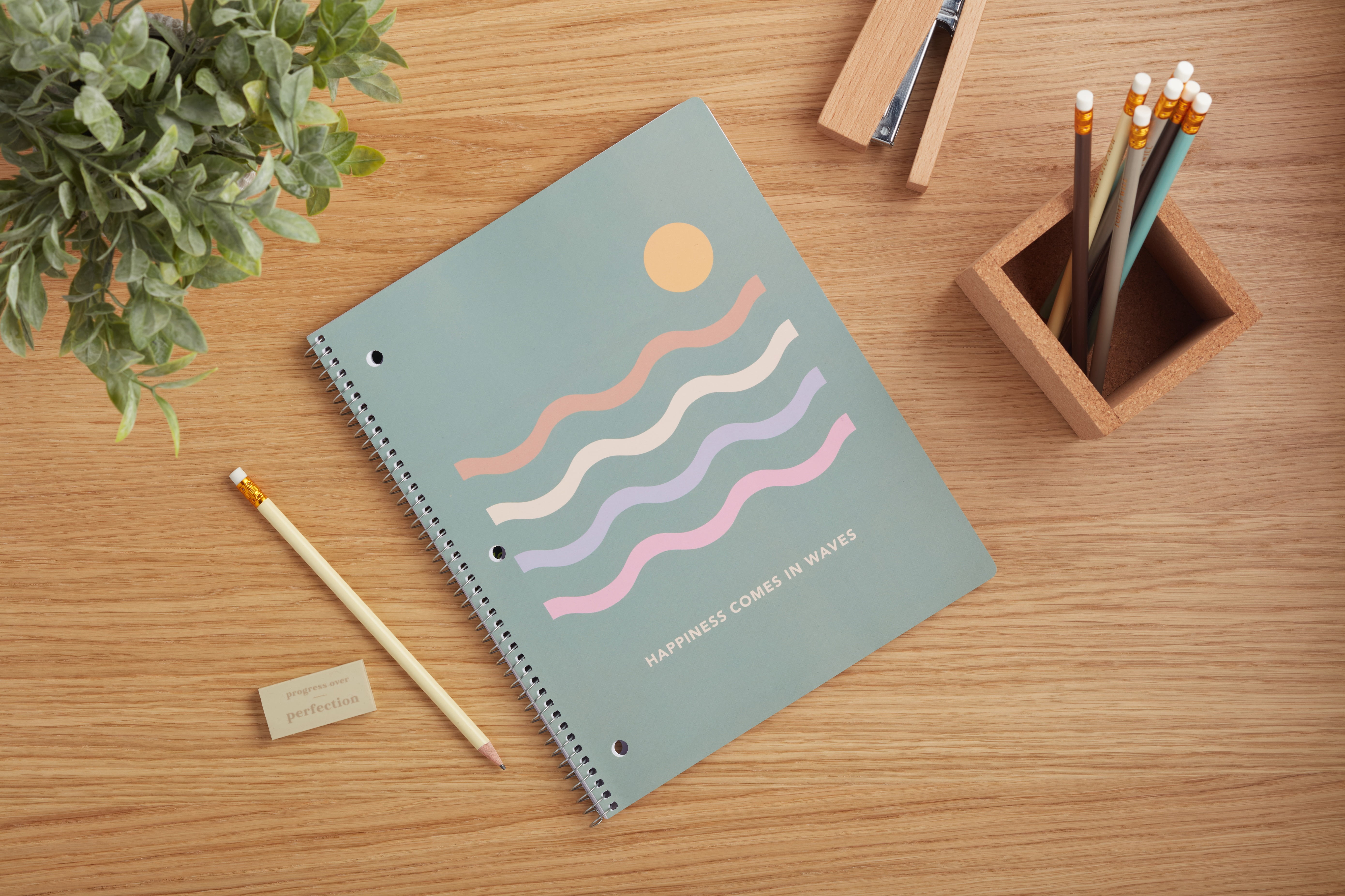 Ecokind by U Style Happiness Wave 1 Subject Notebook, 8.5" x 10.5", 80 Sheets, College Rule