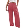 thumbnail image 2 of BUWTTER Women's Casual Pants High Waist Wide Leg Long Trousers with Pockets Elastic Waist Solid Color Loose Fit Casual Women Slacks Brick Red L, 2 of 5