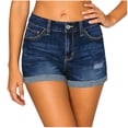 thumbnail image 2 of Nmnitkp Jean Shorts Women's High Waisted Distressed Denim Shorts, Ripped Frayed Raw Hem Jean Shorts with Pockets, Casual Summer Streetwear for Women Blue,L, 2 of 5
