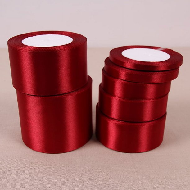 (25 yardas/rollo) Cinta de satén de una sola cara de color rojo vino, venta al por mayor, para envolver regalos, Navidad, Año Nuevo, ropa, costura, tela, cinta de regalo