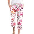 thumbnail image 2 of QATAINLAV Women Capri Pants with Pockets for Summer Linen Straight Leg Cropped Trousers 2024 Trendy Floral Print Capris Casual Drawstring Beach Pants Back to College Sale Red M, 2 of 5