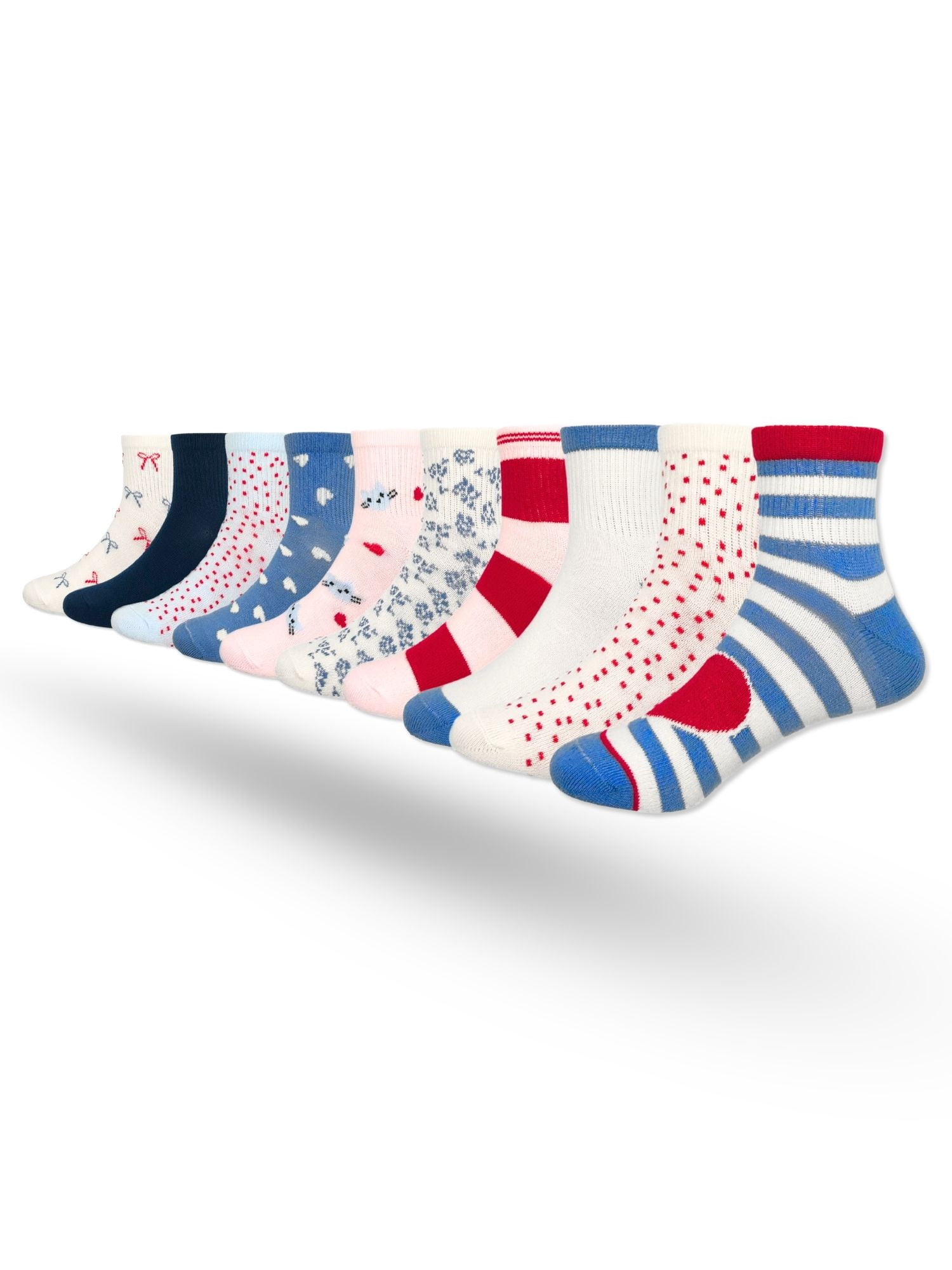 Wonder Nation Girls Ankle Stripe Socks, 10-Pack, Sizes S-L