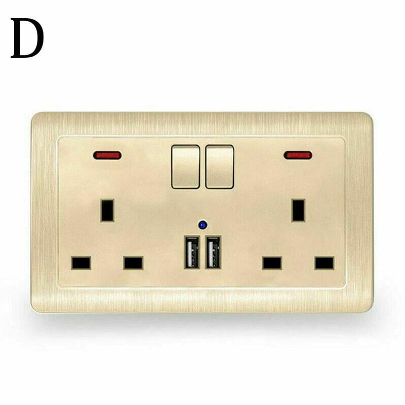 Double Wall Sockets 2 Gang 13A with 2 USB Charger Port Outlet Plate UK Safe Plug 