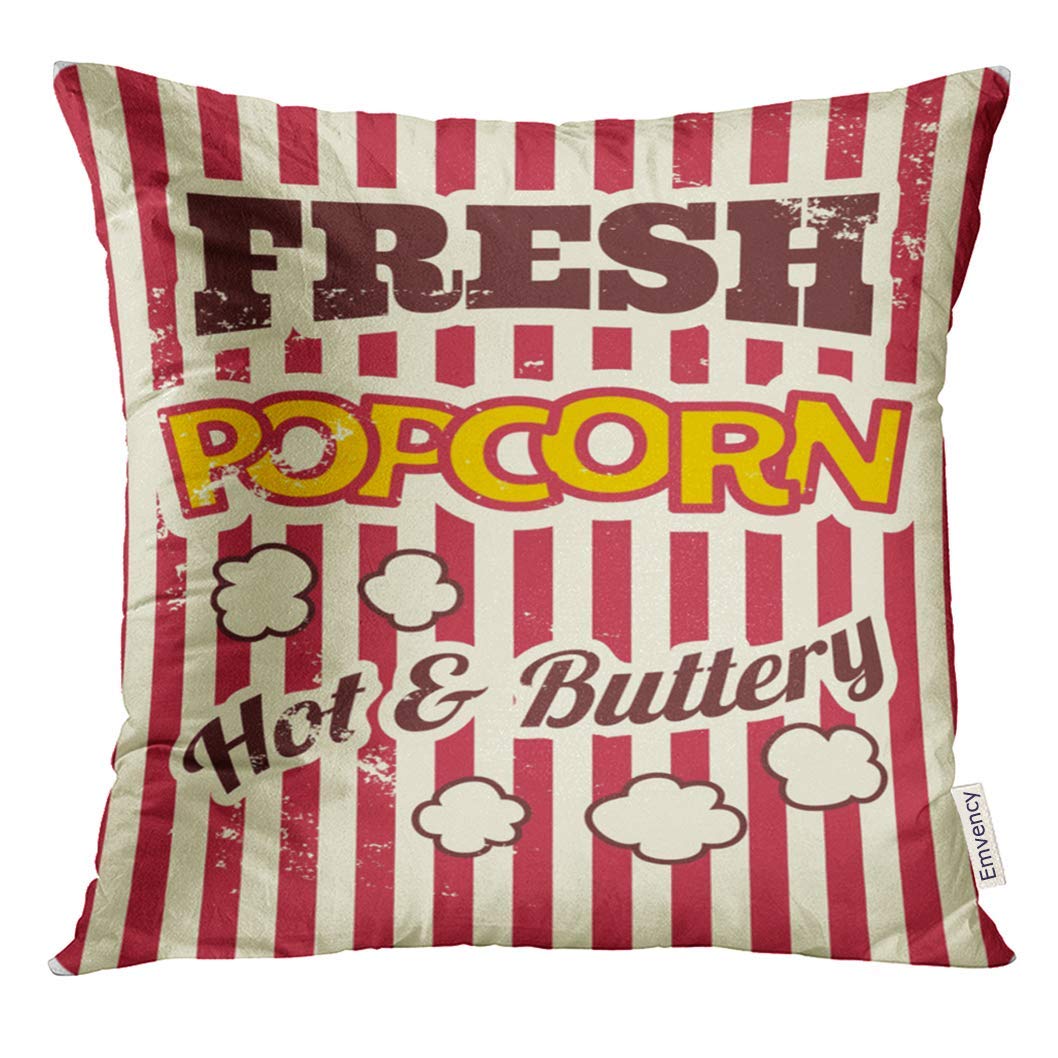 EREHome Style Rétro Vintage Jaune avec Taie d'Oreiller Cinéma Pop-Corn 16x16 Pouces