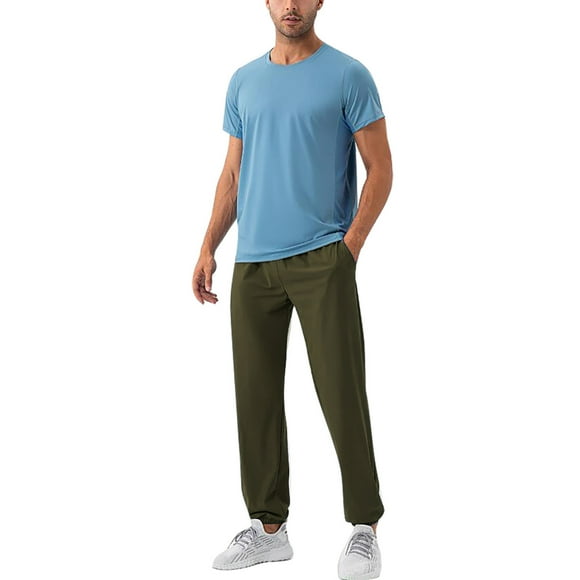 toraway Cargo Pants for Men Black Loose Men's Jogging Belt Pocket Men's Lightweight Drawstring Sweatpants L