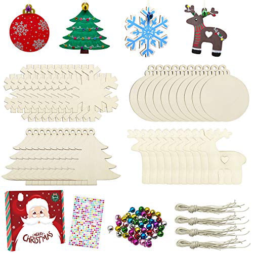 DIY Arts and Crafts Christmas Crafts for Kids with 40 Colorful Bells 6 Color Pens 2 Color Paint Set 40Pcs Unfinished Wooden Christmas Ornaments Christmas Tree Ornaments Decorations 