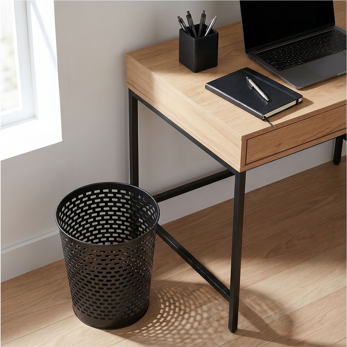 Mainstays Black Metal Wastebasket, 2 gal