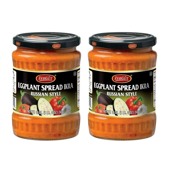 ZerGut Russian Style Eggplant Spread Ikra, 2 Glass Jars, 19oz.