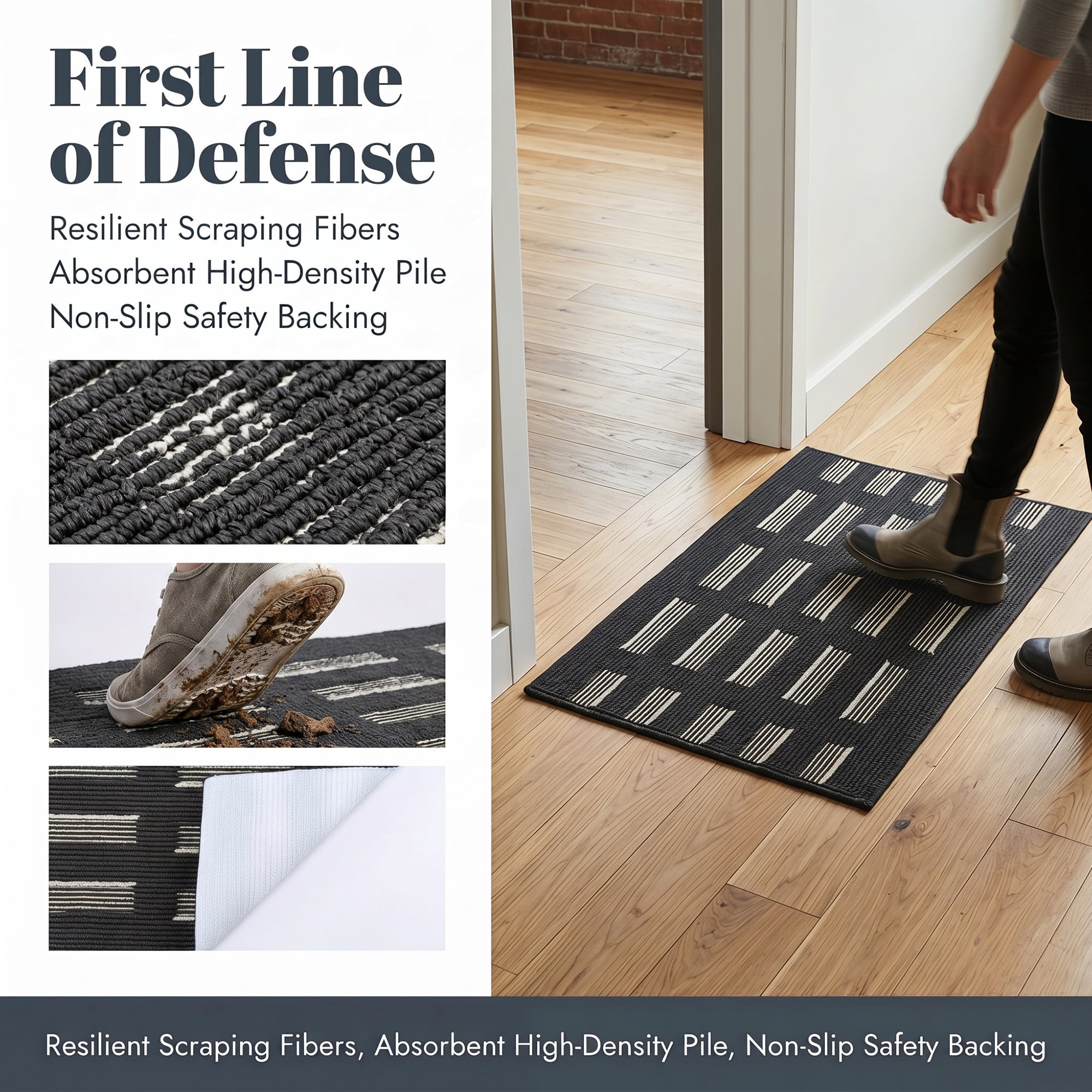 Unique Bargains Geometric Door Mat Indoor Outdoor Waterproof Welcome Mat Black 32" x 20"