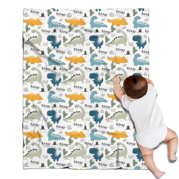 Colorful Dinosaurs Cacti Roar Pattern Blanket,Comfortable Soft Lamb Wool Throw Blanket,All Season,Warm Lightweight Blankets for Sofa Bed Couch Living Room Chair,30"x40"
