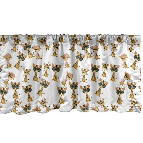 Ambesonne Giraffe Window Valance, Romantic Characters, 54" X 18", Pale Brown Yellow and Pink