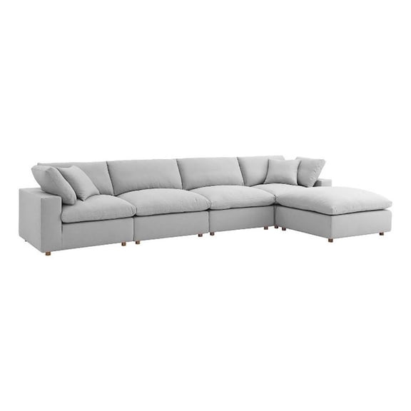 Maklaine 5-Piece Fabric Down Filled Sectional Sofa Set in Light Gray