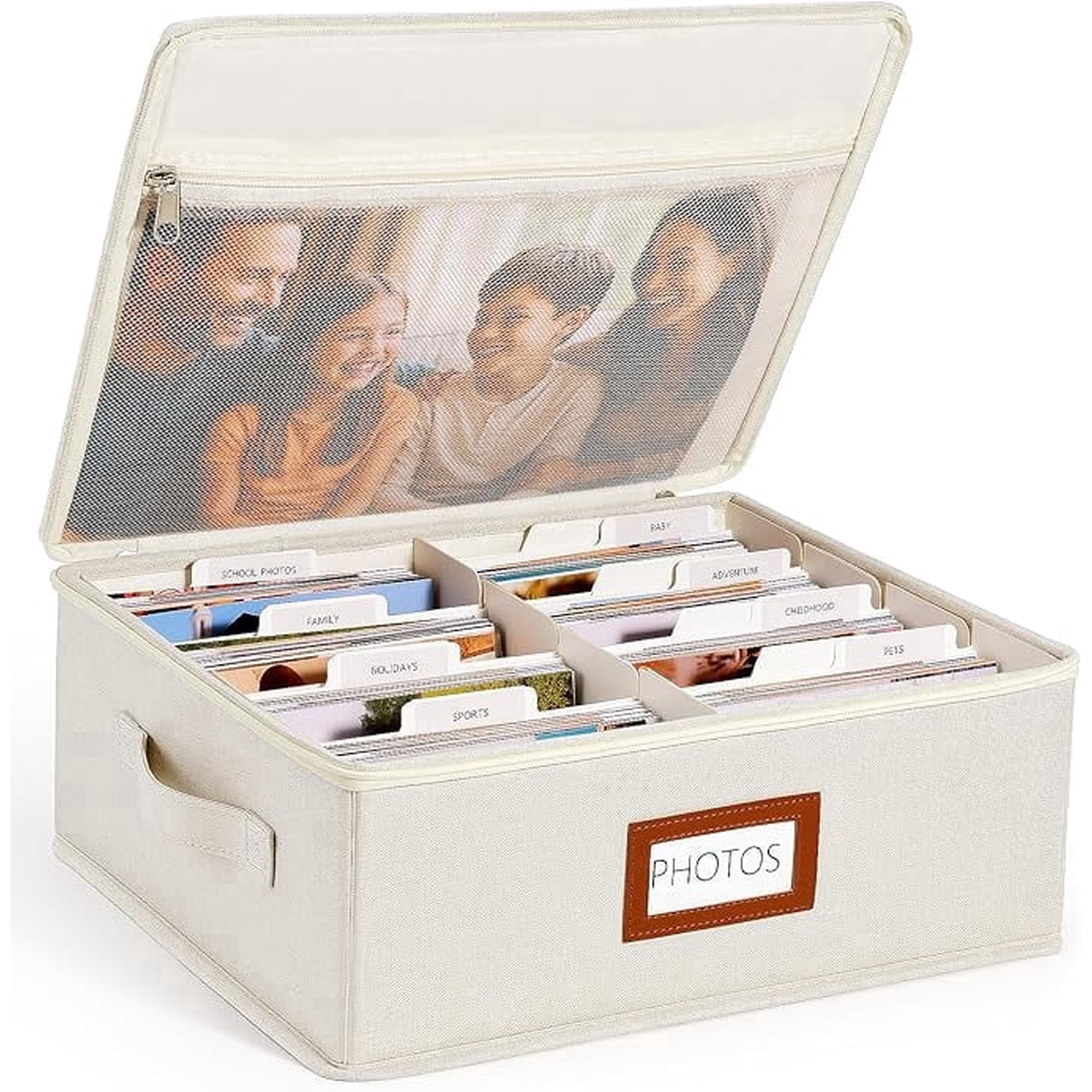 Photo Storage Box with Lid & Dividers, Linen Photo Organizer for up to 2000 4x6 Pictures