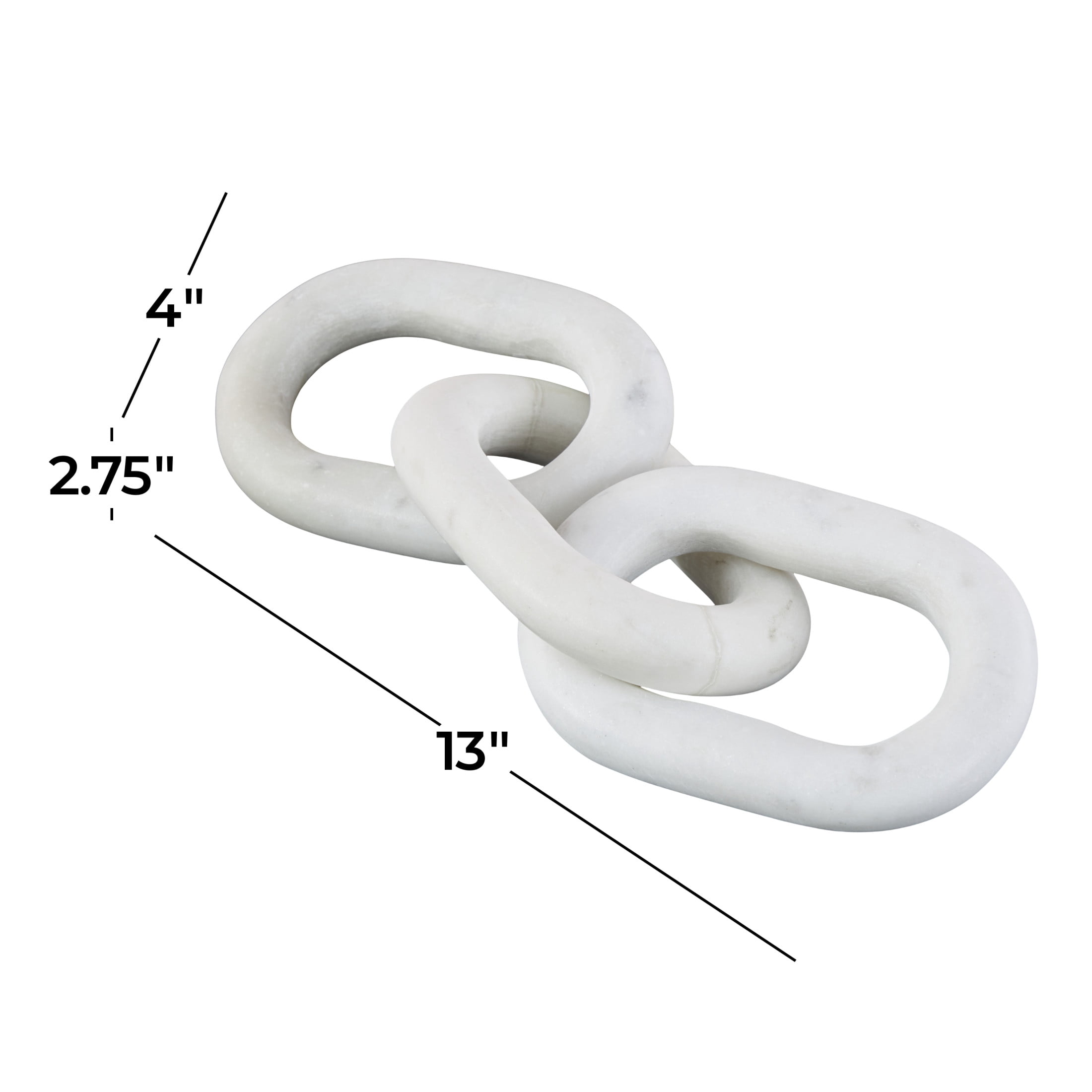 13" x 3" White Marble Handmade Oval 3 Link Chain Sculpture, by DecMode