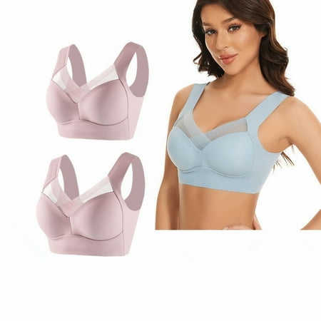 GZWYHT Wireless Bras Clearance Bralettes for Women Large Strapless Lace Tank Top Underwear Thin Side Fold Side Breast Gather Adjustable Bra 2 Or 3 Set Bras for Women Lace Bralette Push Up Bra Pink 3XL