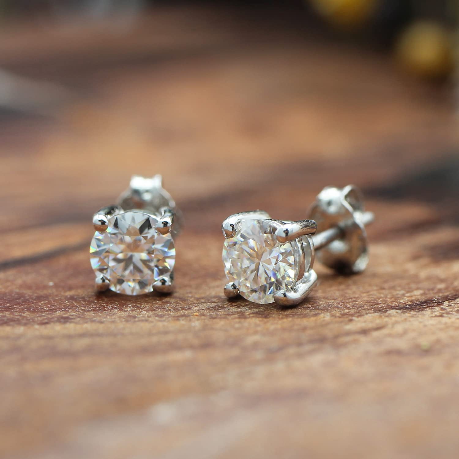 10K White Gold Post 2.00 Carat 6.5MM Round Cut Moissanite Lab Created Diamond 4-Prong Stud Earrings Sterling Silver Push Back Jewelry for Women