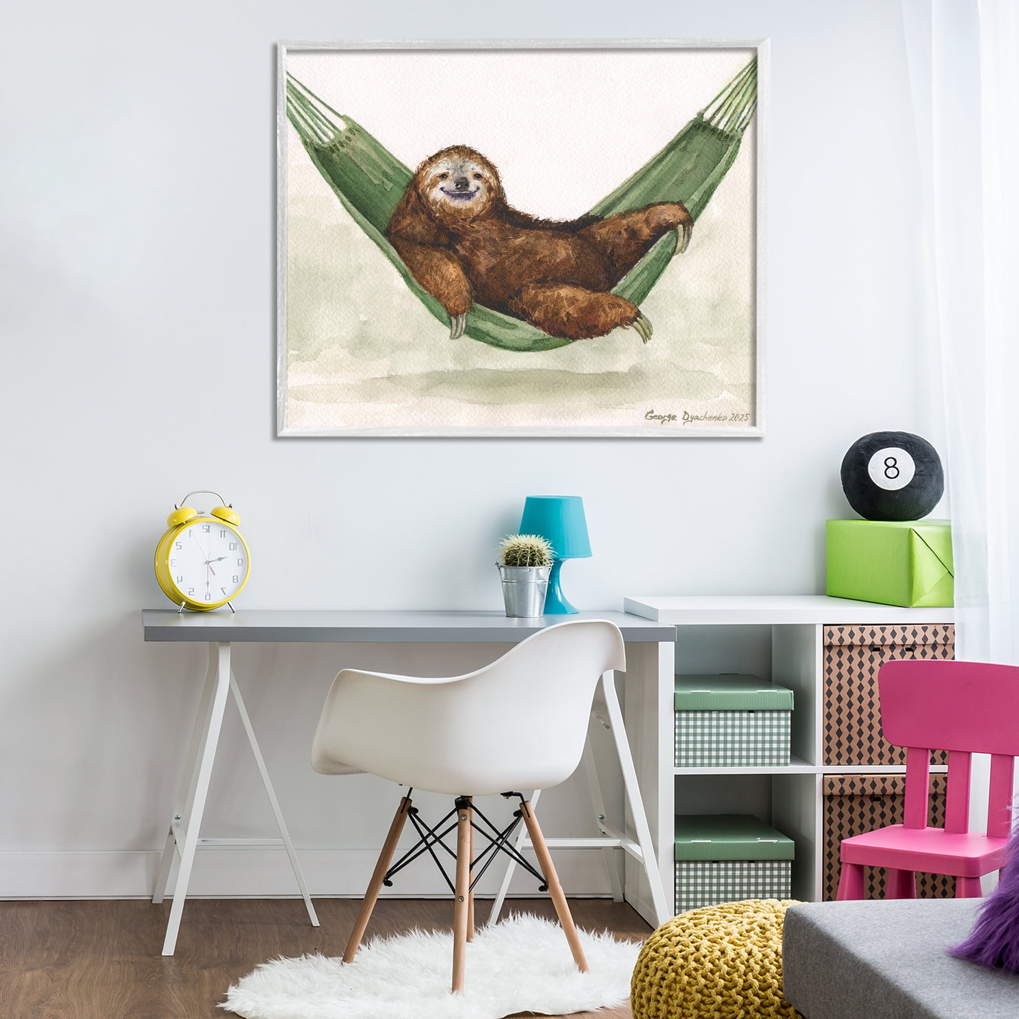 Stupell Industries Sloth On The Hammock White Framed Giclee Art, design by George Dyachenko
