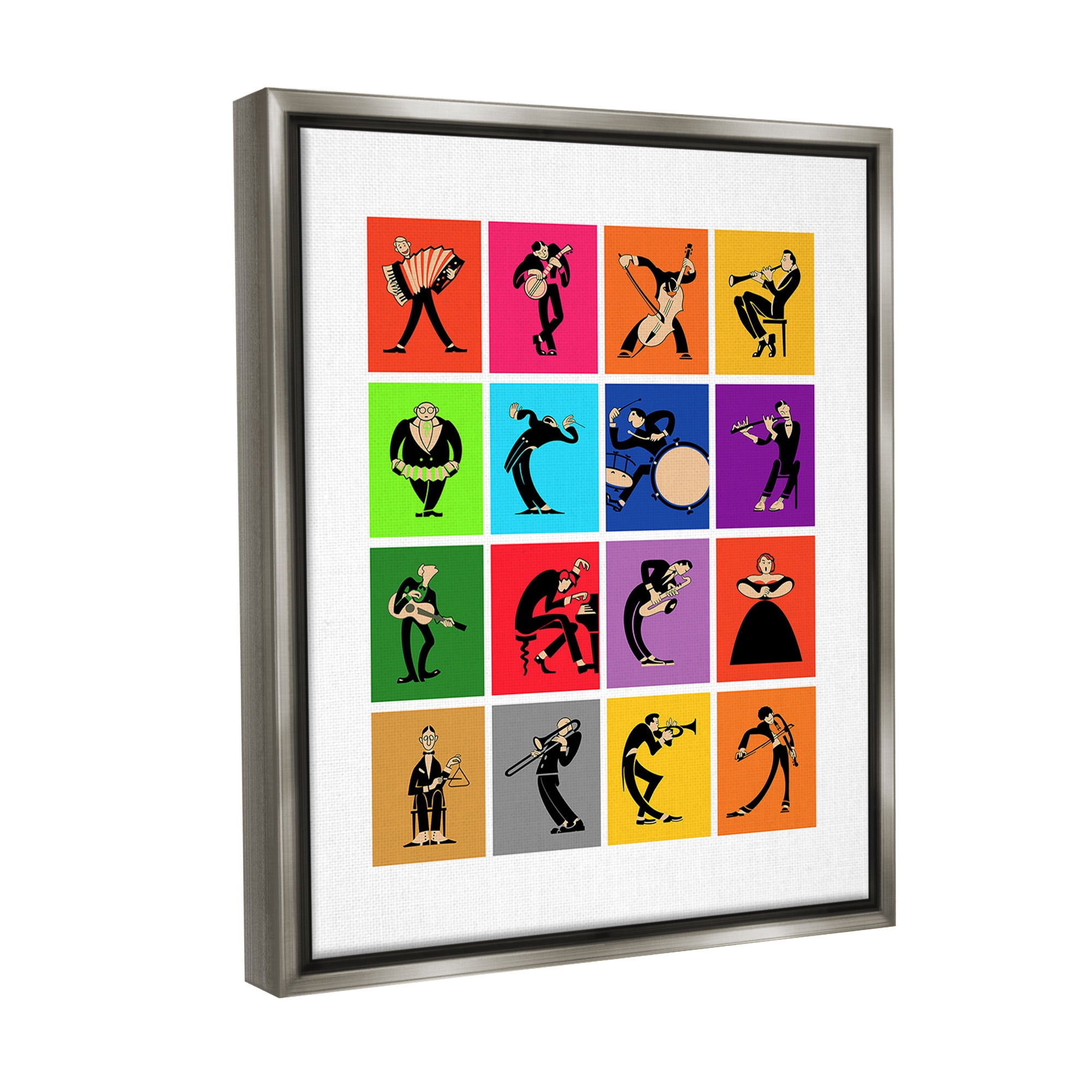 Stupell Industries Modern Orchestra Musicians Novelty Painting Gray Floater Framed Canvas Art Print Wall Art, 25 x 31