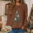 thumbnail image 2 of larppty Christmas Sweatshirt Women Cute Xmas Tree Snowman Print Graphic Pullover Sweater Winter Tops Party Casual Crewneck Clothes （Brown, L）, 2 of 6