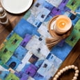 thumbnail image 4 of Table Runner - 60 Inch Long, Abstract Blue Kitchen Dining Table Runner Dresser Scarves, Painting Buildings Geometric Modern Art Farmhouse Decor for Coffee Tables Wedding Party Banquet, 4 of 8