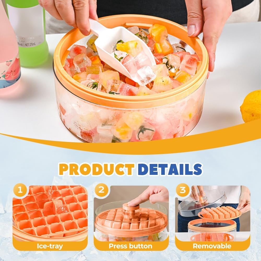 Ice Cube Tray, Ice Cube Tray for Freezer with Lid, 64 PCS Easy Release Silicone Ice Cube Container, Container with Lid and Spatula for Chilling Cocktails Whiskey Juice Drinks Coffee (White, 2 Layers)