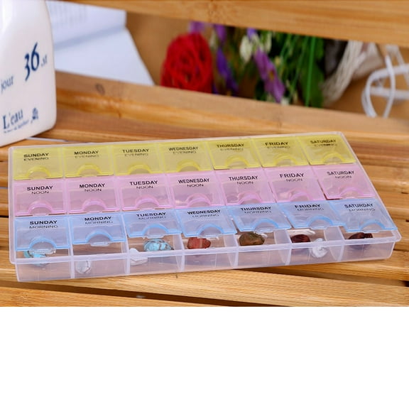 3 Rows 21 Compartments, 7 Day Weekly Tablet Dispenser Organizer, AM PM Pill Storage Case, Portable Medicine Box for Home, Travel & Daily Medication Management, 8.5*4.8*0.9in, Multicolor
