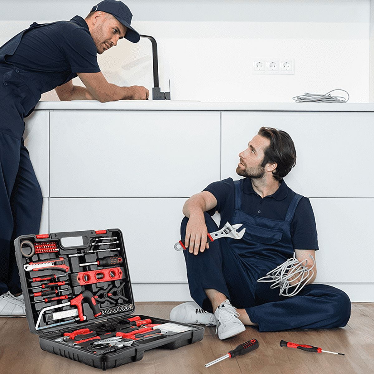 TLGREEN 218-Piece Household Tool Set, Mechanic Tool Kit with Saw, Wrenches,  Hammer, Pliers and Toolbox, for Home, Auto, Perfect for Gift (Red)