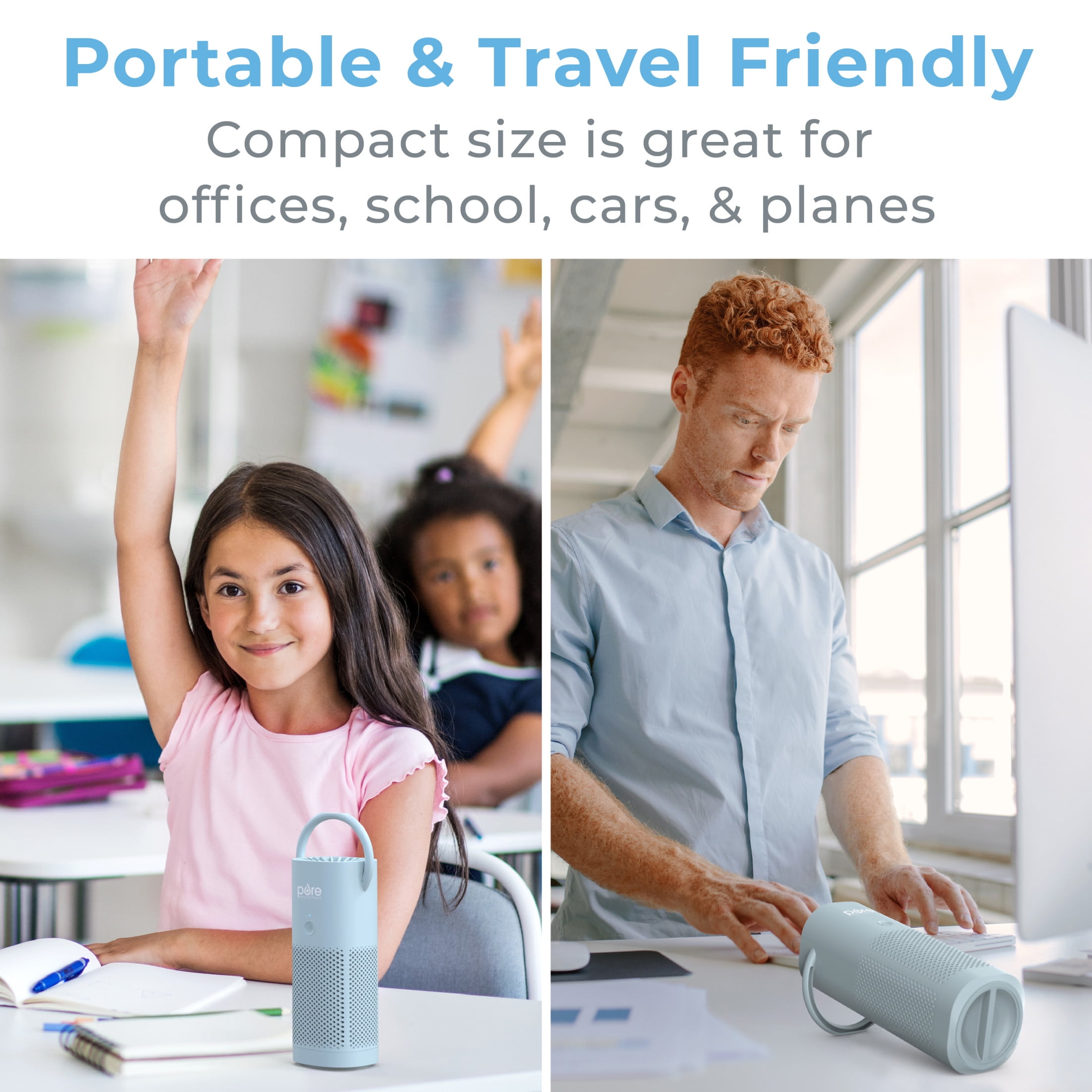 Pure Enrichment PureZone Mini Portable Air Purifier - True HEPA Filter Cleans Air, Helps Alleviate Allergies, Eliminates Smoke & More — Ideal for Traveling, Home, and Office Use (Starlight Blue)