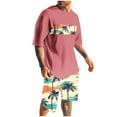 thumbnail image 3 of VBTAPA Men's 2 Piece Short Sleeve Tracksuit Tropical Palm Graphic T Shirt and Shorts Set Summer Casual Beach Outfits Hawaiian Matching Sets Daily Sales Pink S, 3 of 6