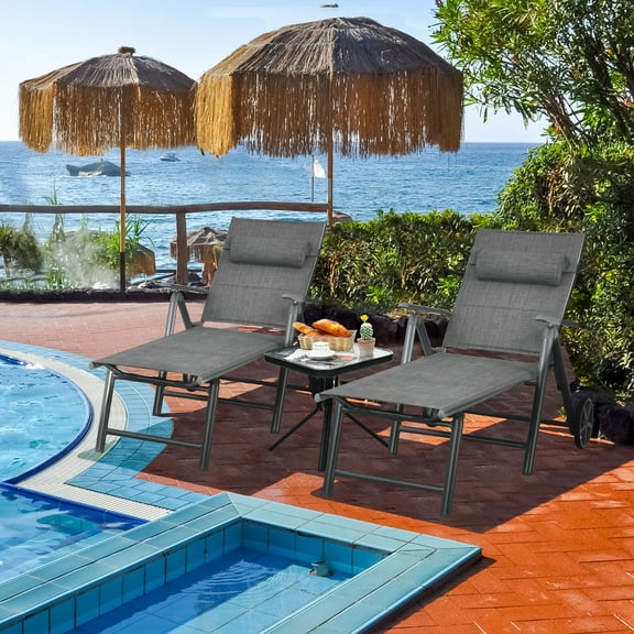 Costway 2PCS Patio Reclining Chaise Lounge Padded Chair Aluminum Adjust Pillow