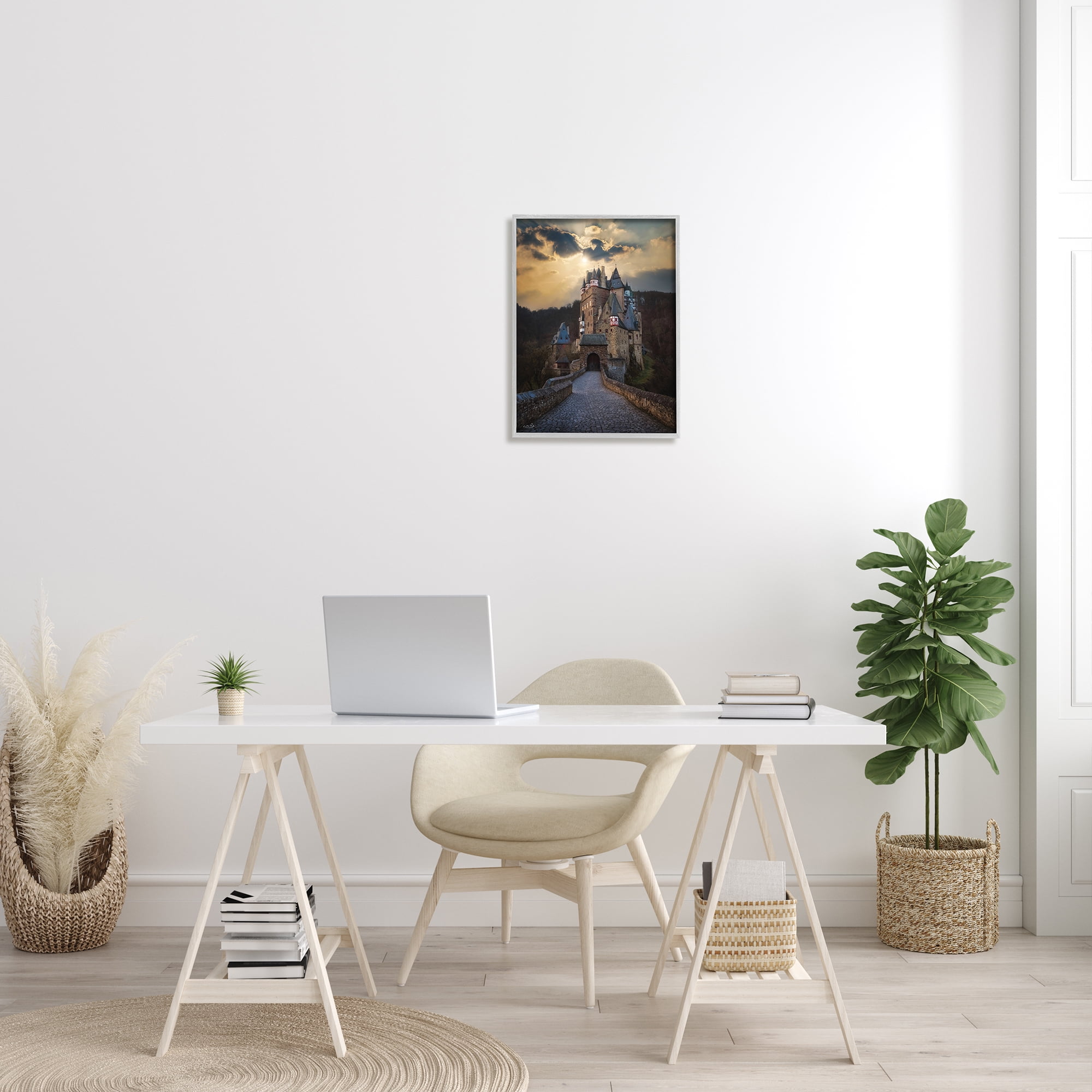 Stupell Eltz Castle Path Sun Rays Photography Landscape Photography Gray Framed Art Print Wall Art