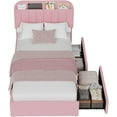 thumbnail image 3 of ChaoLink Twin Bed Frame with Storage Headboard, Girls Bed with 2 Drawers, Boucle Upholstered Platform Bed, Bookcase, No Box Spring Needed, Easy Assembly, Pink, 3 of 7
