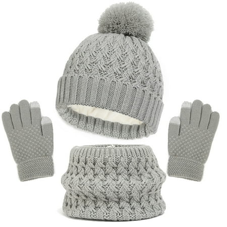 

Hwmodou Toddler Winter Hat Gloves Scarf Set Girls Children Hats With Pom Knit Neck Warmer Gaiter Mittens Lined Set Kids Beanie