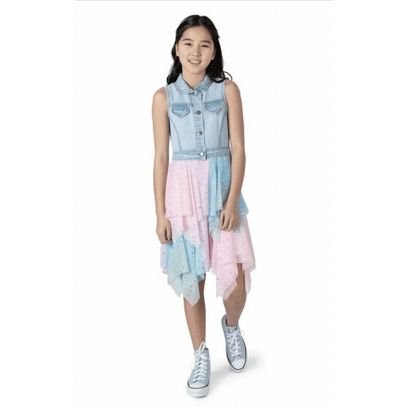 Rare Editions Big Girls Denim Vest Topper Dress - Chambray