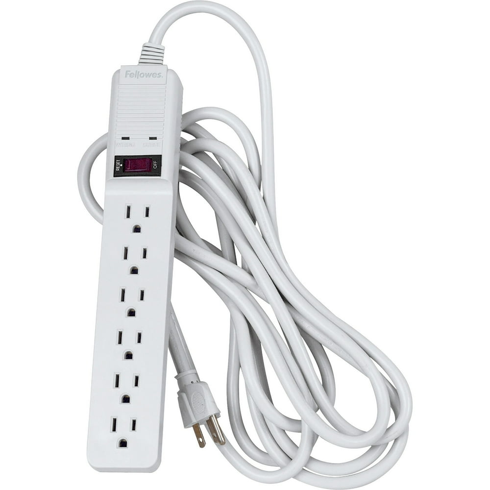 Fellowes Basic Home/Office Surge Protector, 6 Outlets, 15 ft Cord, 450 Joules, Platinum