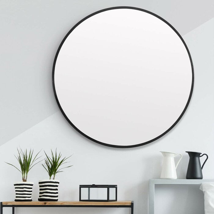 20inch Modern Aluminum Alloy Thin Frame Black Bathroom Mirror,Wall