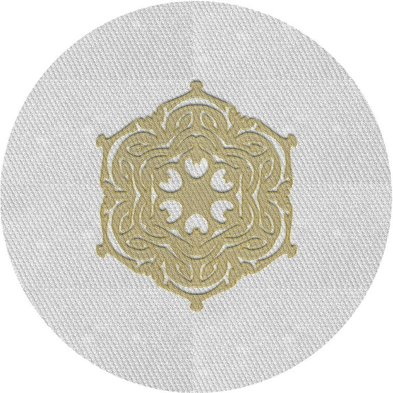 Ahgly Company Indoor Round Patterned Pearl White Beige Novelty Area Rugs, 7' Round