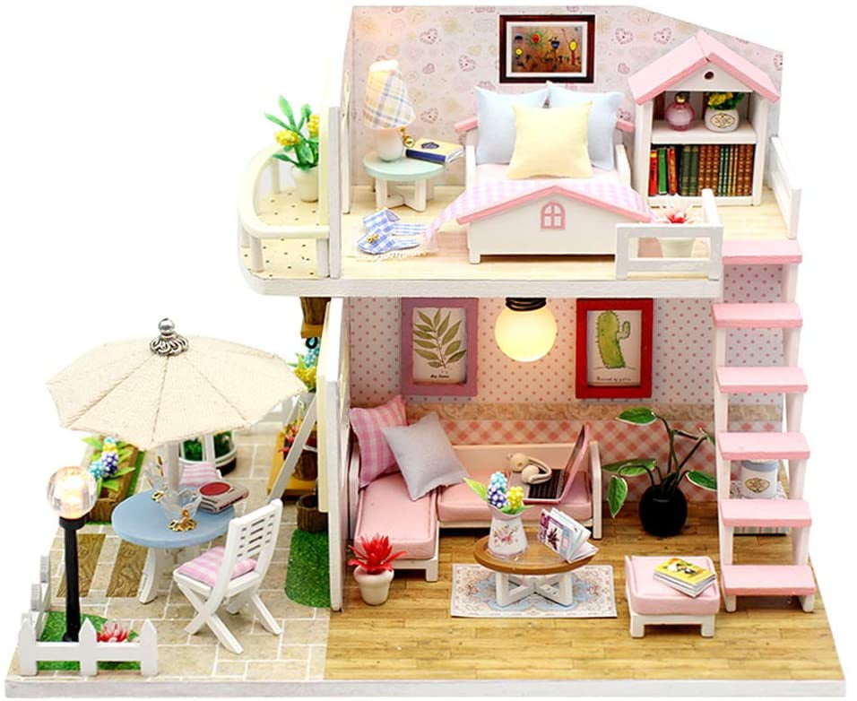 Romantic LED Light Miniature Doll House Dollhouse DIY Kit Birthday Kid Gift Toy 